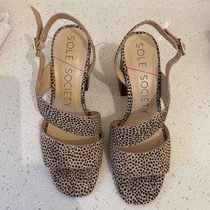 Sole Society Jiya Black Tan Dot Animal Print High Heel Calf Hair Sandals 7M